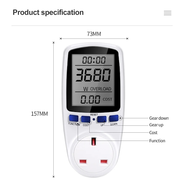 Professionell 220V Digital LCD Strömmätare Wattmätare Socket Watt Kwh Energi Mätning Uttag EU kontakt