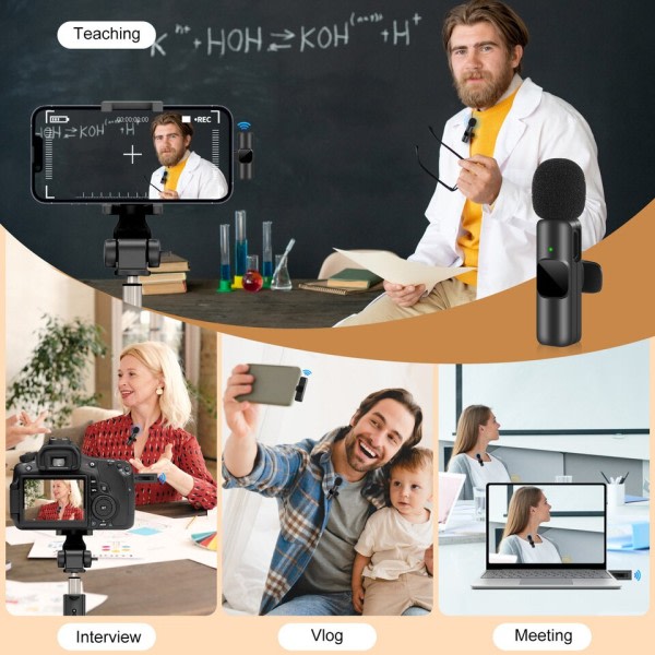 Trådlös Lavalier Mikrofon Bärbar Ljud Video Inspelning Mini Mic för iPhone Android Live Broadcast Gaming Phone Mic