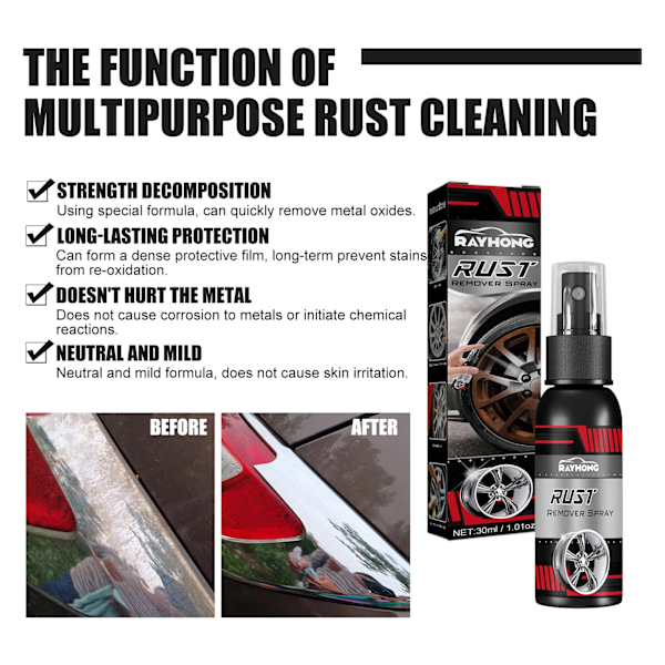 30ML Multi Purpose Rust Fjerner Spray Metal Overflade Krom Maling Bil Vedligeholdelse Jern Pulver Rengøring Super Rust Fjerner Renser