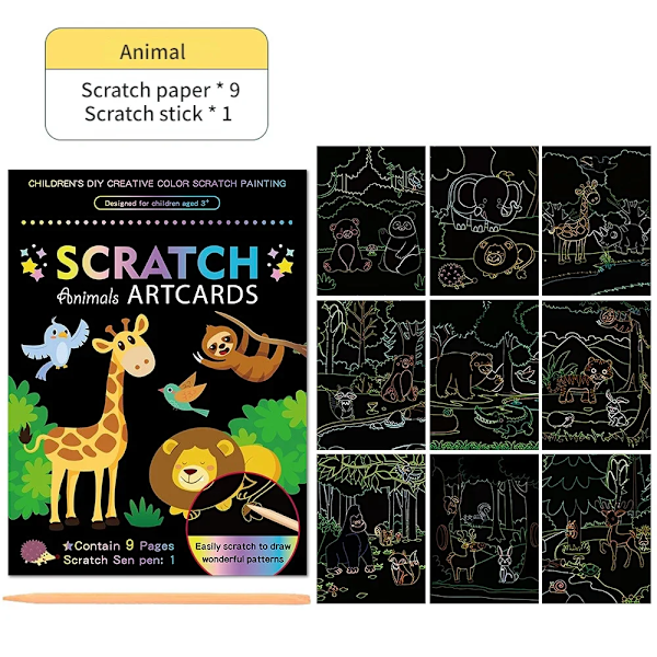 Magi Regnbåge Färg Scratch Konst Målning Papper Kort Kit Tecknad film Teckning Tavla Färgläggning Böcker