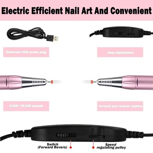 Kynsi pora kone 35000 rpm sähkö manikyyri kone USB kannettava naula pora kynä