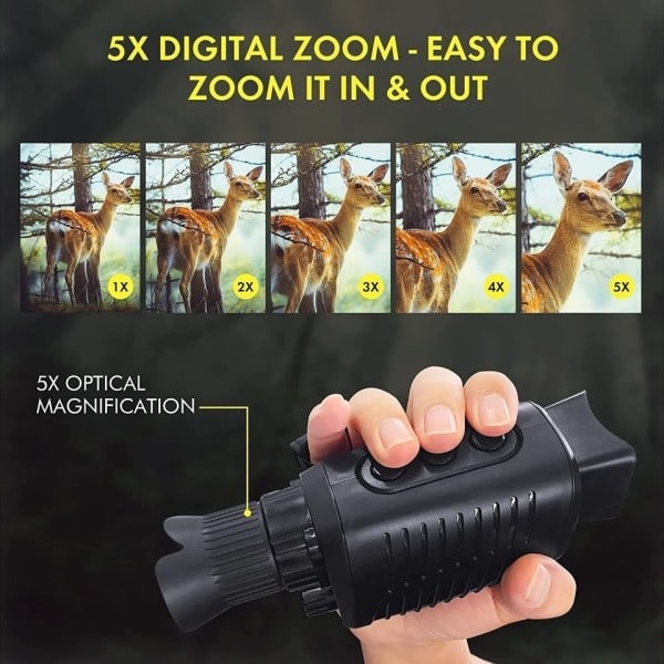 Monokulär Natt Vision Enhet 1080P HD Infraröd Kamera 5X Digital Ljus Zoom Jakt Teleskop