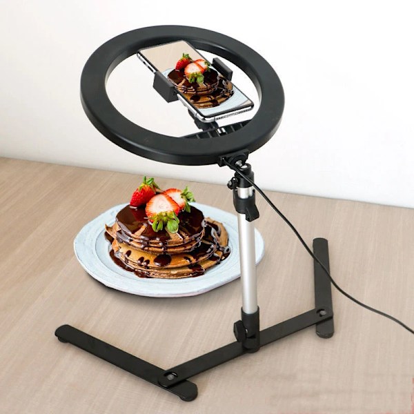 Desktop Overhead Stativ  for video opptak med led ring lys lampe bord stativ stativ med mobil telefon holder