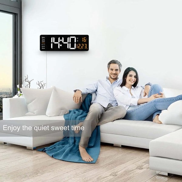 Veggmontert Digital Vegg Klokke Fjernkontroll Kontroll Temp Dato Uke Display Slå av Minne Tabell Klokke