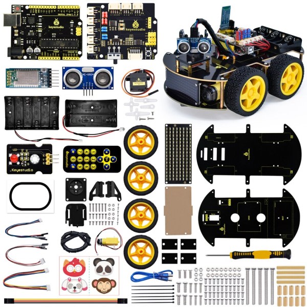 Keyestudio 4WD Multi BT Robot Auto Kit V2.0 W/LED Näyttö Arduino Robotti Kit