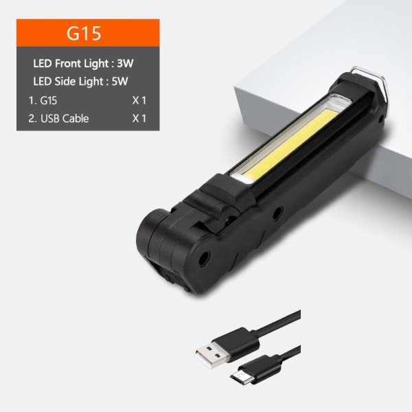 LED ficklampa + COB Arbete Ljus Med Magnetisk USB Uppladdningsbar Inbyggt Batteri Set Multi Funktion Foldning Ficklampa