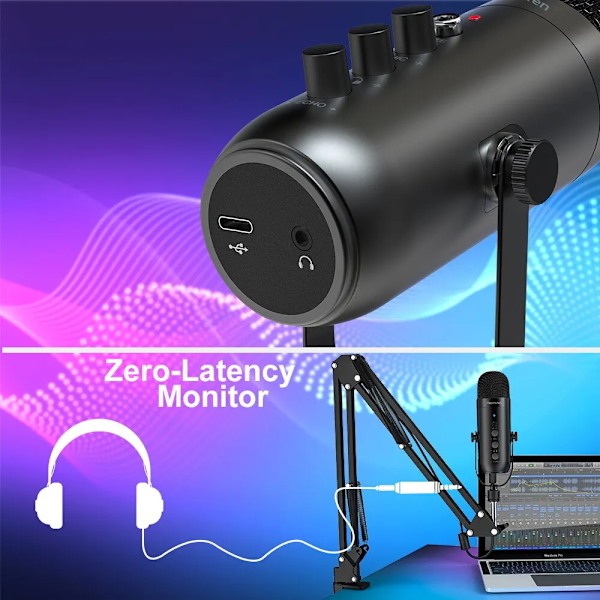 Professionell USB Streaming Podcast PC Mikrofon Studio Kardioid Kondensator Mic Kit med Bom Arm För inspelning