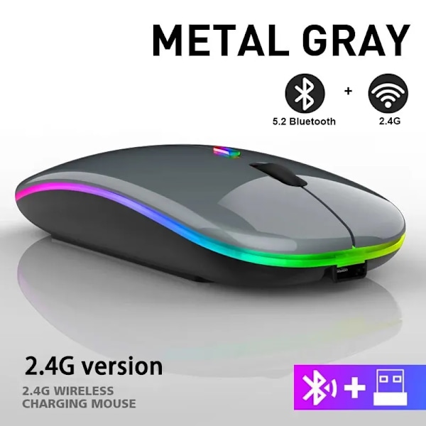 Trådløs Mus RGB Oppladbar Bluetooth Mus