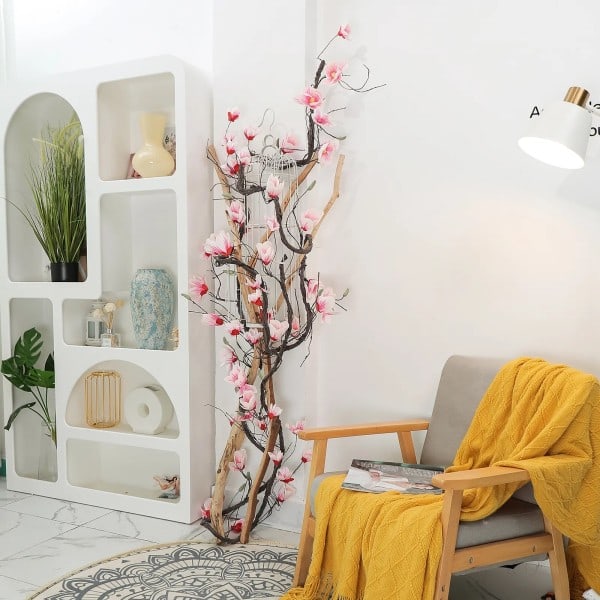 Konstgjorda Blommor Side Magnolia Vägg Ivy Vine Krans Girland Hängande Träd grenar blommor