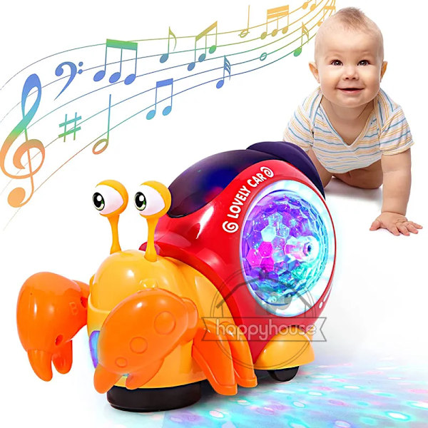 Crawling Krabba Bebis leksaker med musik LED Light Up Interactive Musical Toys