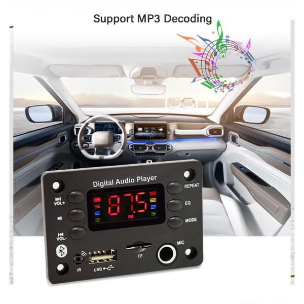 Bluetooth Dekoder Tavle Håndfri Bil Lyd Mikrofon USB TF FM Radio Mp3 Musik Afspiller Højttaler
