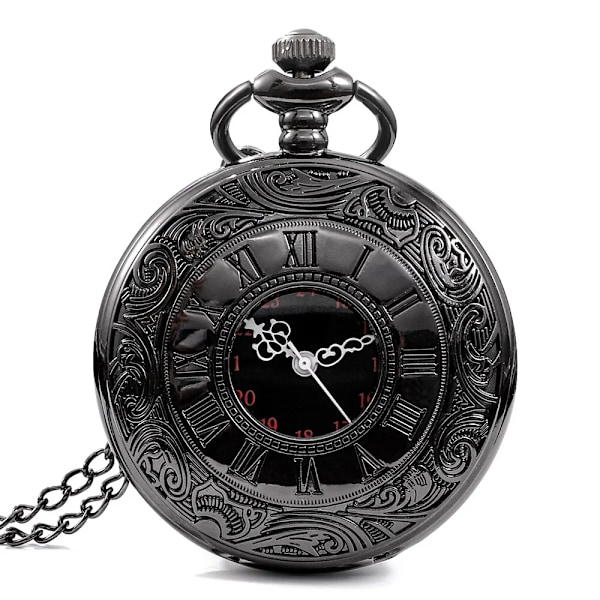 Vintage Charm Sort Unisex Mode Roman Nummer Quartz Steampunk Lomme ur