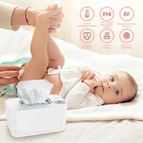 Baby Wipe Warmer med LED Light USB Powered Portable Wipe Heater 40-55°C Justerable Baby Wipe Warmer