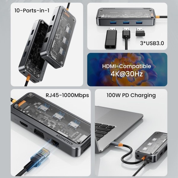 USB C Hub telakka asema tyyppi C to HDMI yhteensopiva Ethernet portti