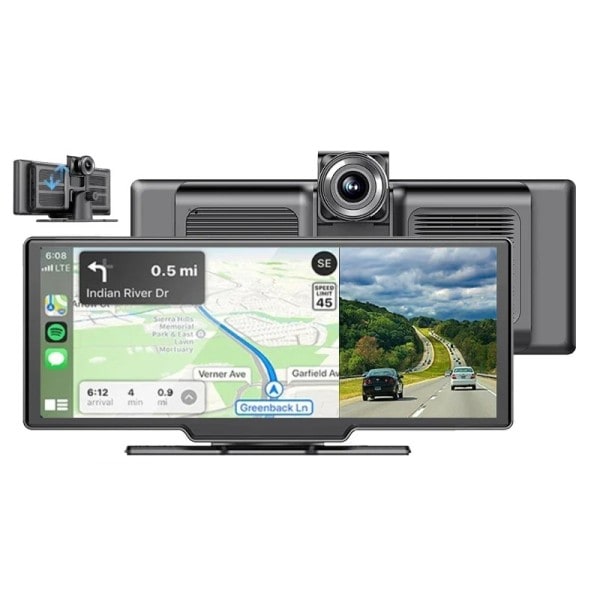 10,26" Dash kamera taustakatselu kamera WIFI Carplay & Android Auto 4K DVR GPS navigointi video tallennin kojelauta kaksois linssi 24h koko 10m