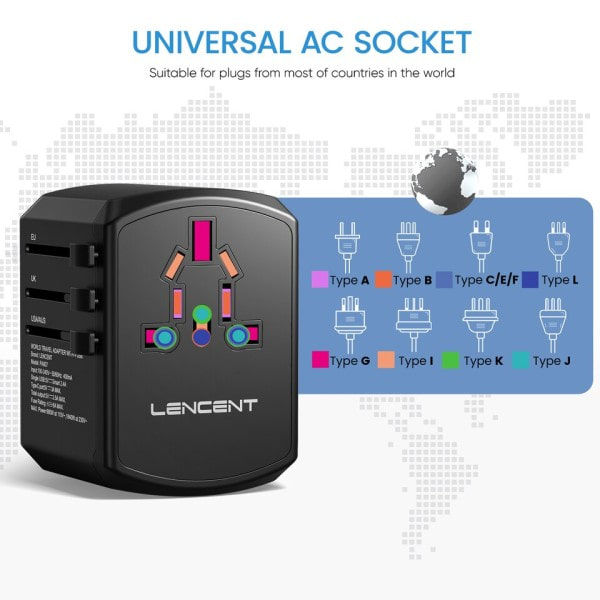 Universaali matka sovitin kaikki yhdessä matka laturi 3 USB portilla ja 1 C-tyypin seinälaturi