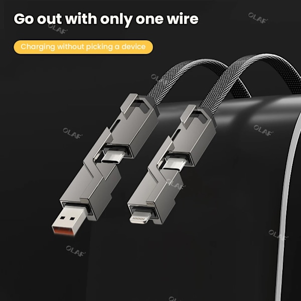 2 meter 4 in 1 100W Hurtig Opladning USB Type C Til USB C / Lighting Kabel
