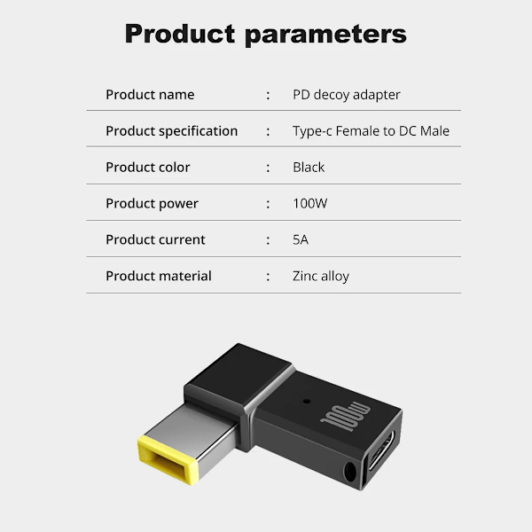 100W USB Typ C hona till DC hane adapter för Lenovo Thinkpad USB-C snabb laddning kabel omvandlare