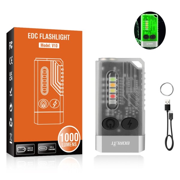 EDC avaimenperä LED fluoresenssi taskulamppu C-tyyppi ladattava taskulamppu  työ valo magneetti summeri 365nm UV V3 Plus lyhty 2317 | Fyndiq