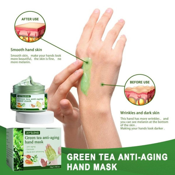 50g Grönt Te Hand Mask Anti-rynk Återfuktande Vitande förhårdnader Närande kräm vård reparation hand exfoliering