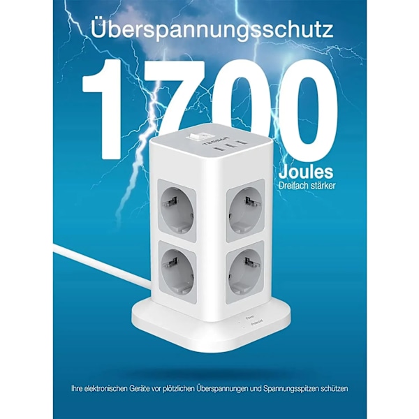Tower Power Strip Multi Uttag med USB, 2M Förlängningskabel EU kontakt Vertikal Elektrisk Socket Överspänningsskydd för hem