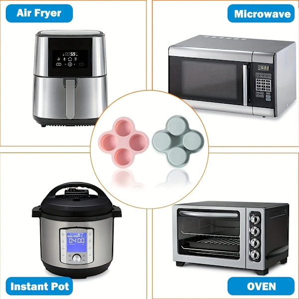 Air Fryer Ägg Mögel Rund Form Ägg Mögel 4 Cavity Non-Stick Silicon Air Fryer Ägg Panna Ägg Steamer