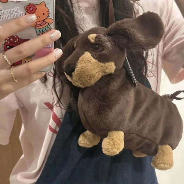 20cm Tax hund axel väska söt tecknad plysch docka kawaii fluffig fylld leksak handväskor ryggsäck
