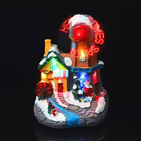 Jul By Jul Dekoration LED Ljus Glödande Musik Hus Jultomte Harts Villa Jul Ornament