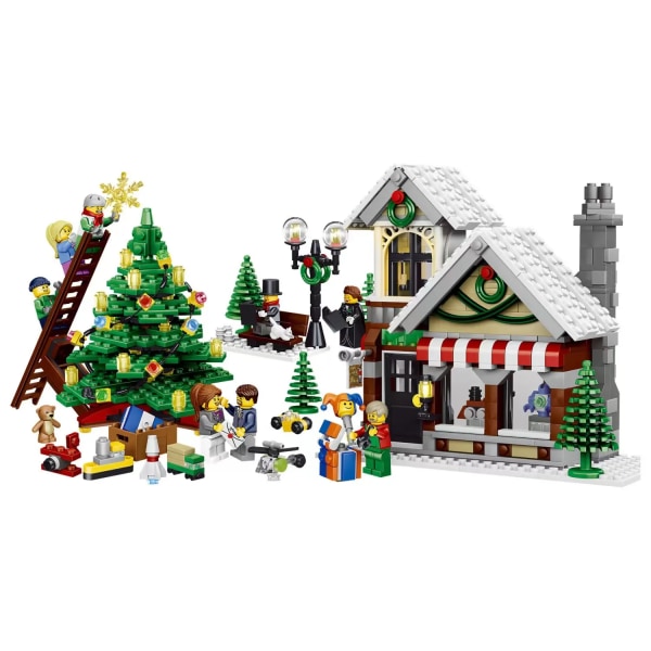 By kreativ ekspert vinter landsby leketøy butikk bygg blokker hus nissen butikk murstein barn jule gave leker