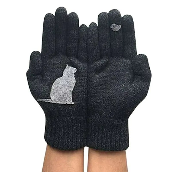 Vinter handsker til mænd kvinder teenagere søde kat og fugle trykte termiske strikkede handsker