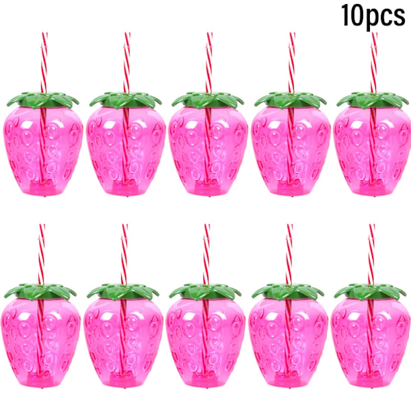 10 bitar Plast Jordgubbe Ananas Dricka kopp med halm