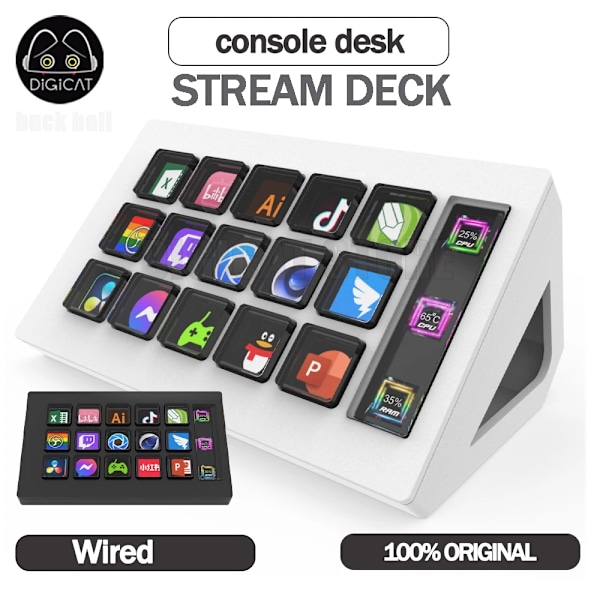 Visual Tangentbord LCD Knapp 15 Keys Live Content Creation Controller Custom Knapp För Windows/MacOS/Android/iOS