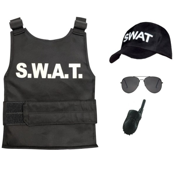Barn polis Swat skottsäker väst & Swat Mössa Hatt Dräkt Fancy Klänning