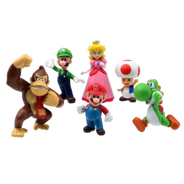 6st/set Super Mario Bros PVC Action Figur Leksaker Dockor Modell Set Luigi Yoshi Donkey Kong svamp för barn födelsedag presenter