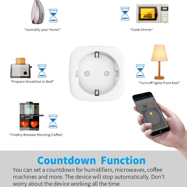 Smart Plug WiFi Socket EU  Med Strøm Monitor Timing Funksjon Tuya Smart Life APP Kontroll