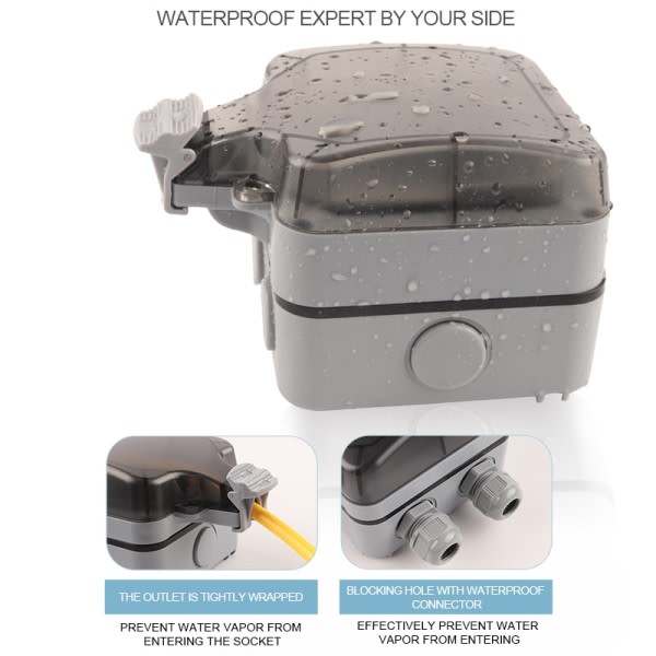 IP66 Utendørs Socket Vegg Plug med Vanntett Boks EU Standard Tysk Style 250V16A Strøm Supply  Switch Socket