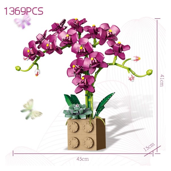 Rosa Byggnad Block Blomma Orchid Serie Bonsai Flicka Bygg leksak
