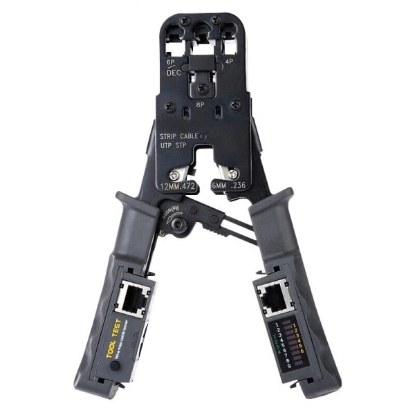 Alt i ett Kabel Tester Crimper] for RJ45 RJ12 RJ11 Modular Plugs Network Connectors Strip Cut Test og Crimp Tool