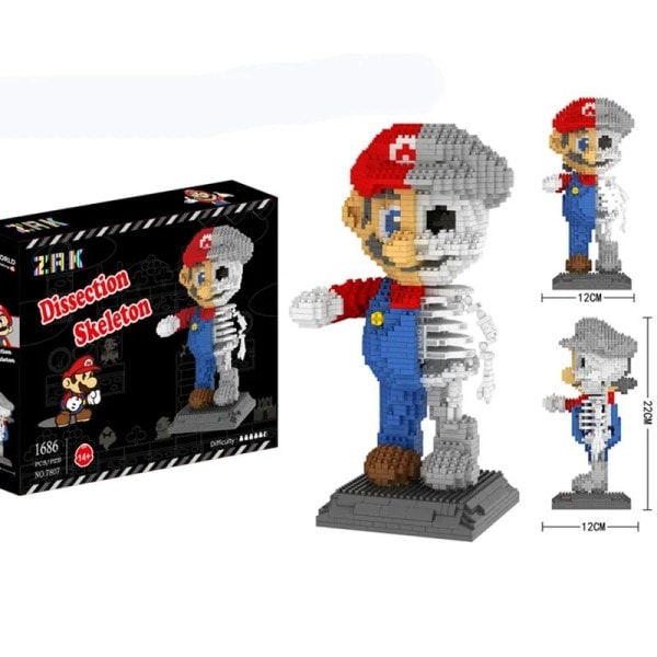 Super Bros Skelet Blok Bygning Anime Figurer Halvt Menneske Mikro Miniature Klodser Model Børne legetøj