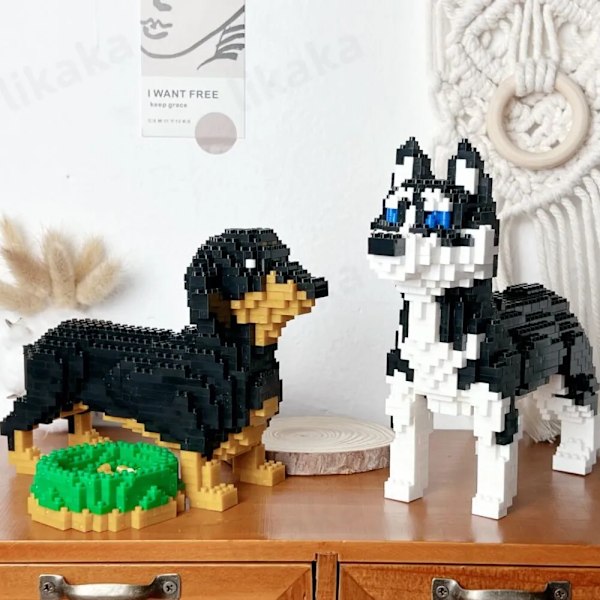 By Dyr Bygning Klosser Mikro Hund Husky Dachs Kjæledyr Modell Diamant Blokker Søte Leker