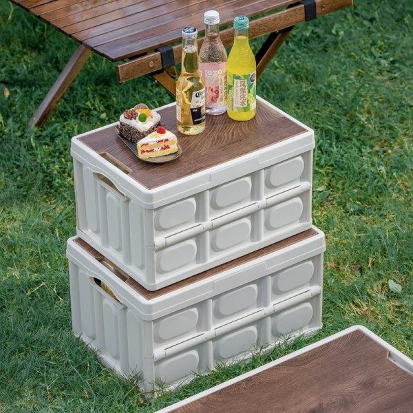 Utomhus camping hopfällbar box med trä lock bil förvaring box