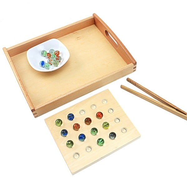 Montessori Materials Klipp ballene med brett Tre Brett Spisepinner Trening Praktisk Livet Pedagogisk Leker