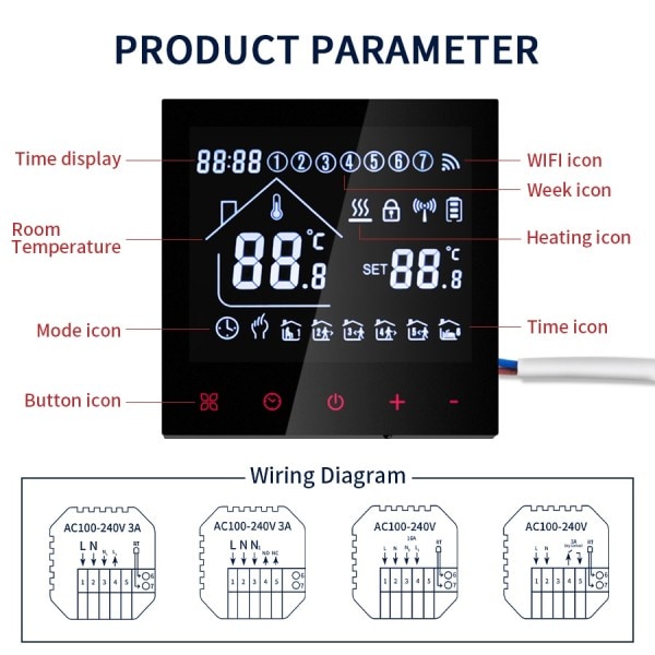 Smart Termostat Wifi Tuya Varm El Golv Värme Temperatur Regler