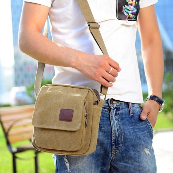 Mænd's Casual Style Canvas Skulder Messenger Tasker Multi-lomme med låg Håndtaske Crossbody Flap Taske