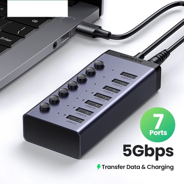 USB C Hub 5Gbps 7 Porter USB3.0 Splitter med Individual OFF/ON Switch LED Indicator  for PC Baptop MacBook Pro/Air