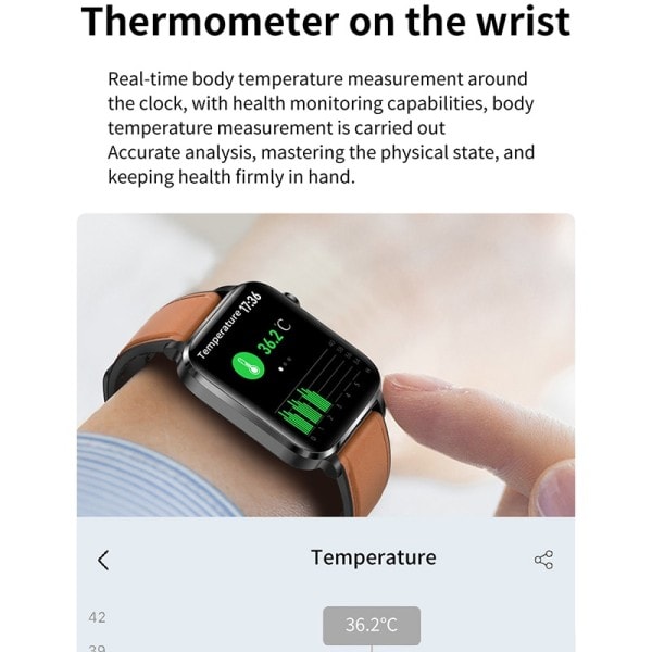 Termometer Smart Klocka Män Sangao Laser Treat Hälsa Hjärt Rate Blod Tryck Sport Smartwatch