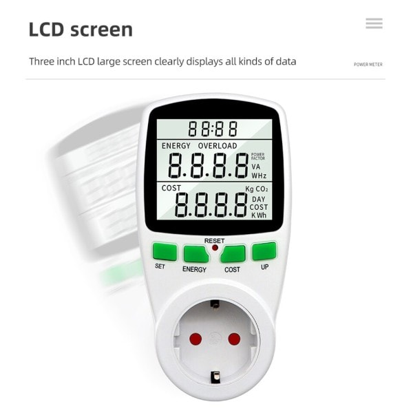 Elektrisitet Strøm Måler Wattmeter LCD Energi Måler Socket Elektrisk Tester