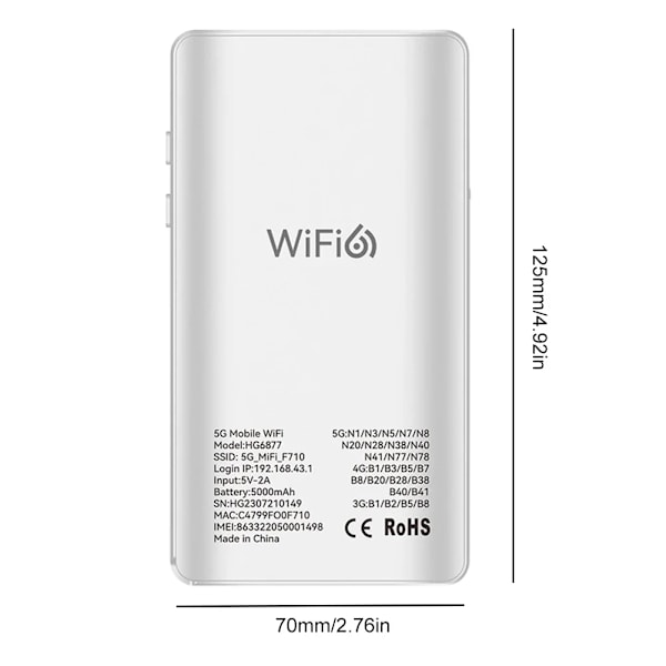 5G Wifi Trådlös Router 1201Mbps Lte Portabel Wifi Hotspot 5G Mifi Upplåsning Typ-c Snabb Ladda 5000 mAh Batteri Med SIM kort kortplats