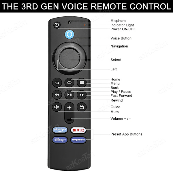 Voice Remote Control Erstatning for Fire TV Stick