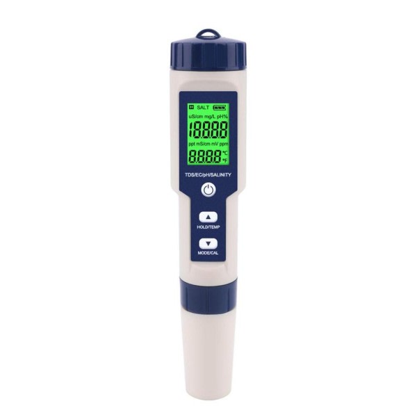 5 in 1 TDS/EC/PH/Salinity/Ttemperatur Meter Digital Vand Kvalitet Monitor Tester for Pools, Drikke Vand, Akvarier